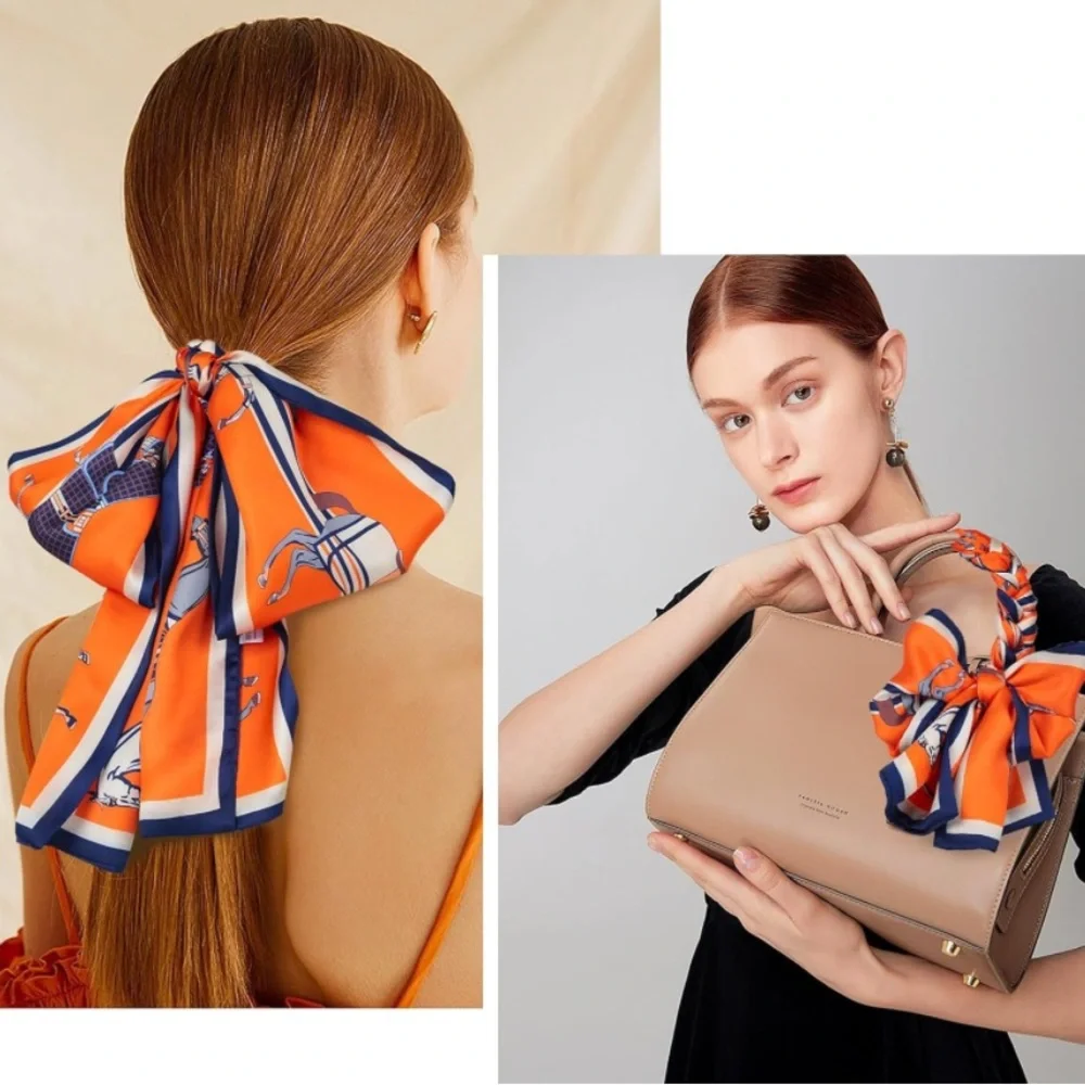 Satin Scarf Mulberry Silk Printed Head Wrap Hair Band 7